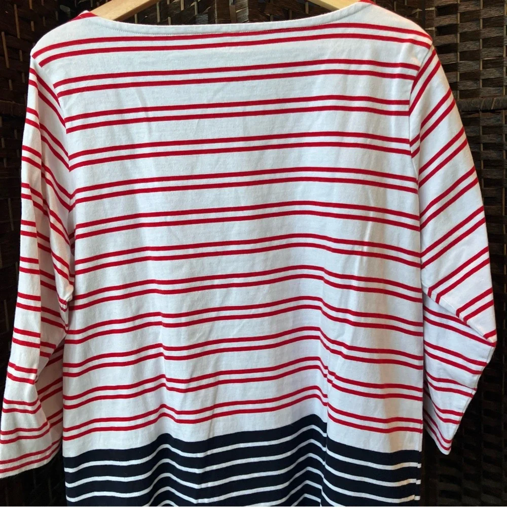 Talbots 100% Cotton Colorblock Destin Stripe Boat Neck 3/4 Sleeve T-Shirt XL